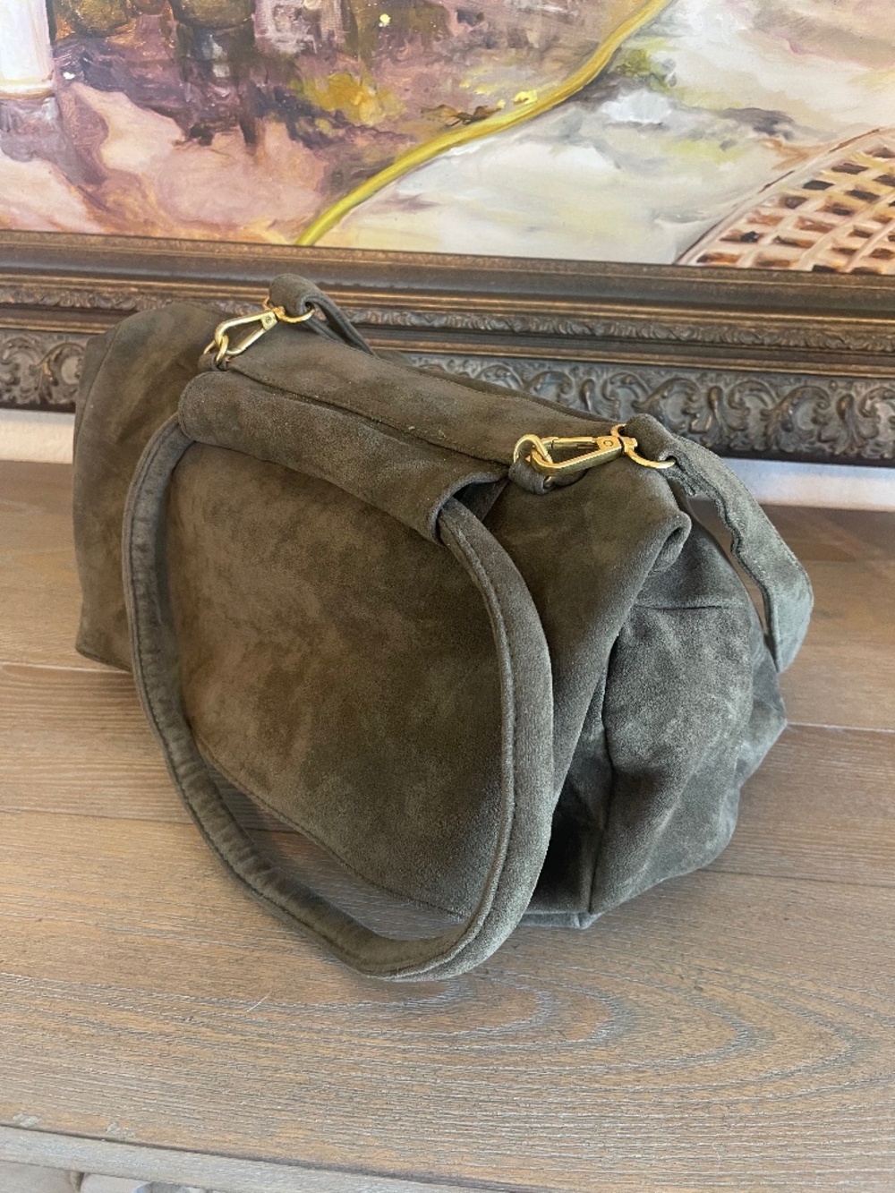 Anthropologie Green Faux Suede Convertible Boho Hippie Slouchy Backpack Purse
